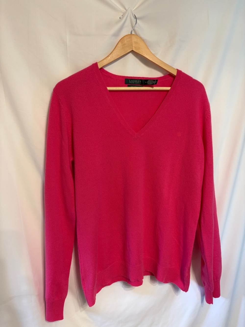 Lauren Ralph Lauren Hot Pink V-Neck 100% Cashmere Blend Sweater Women’s SZ XL